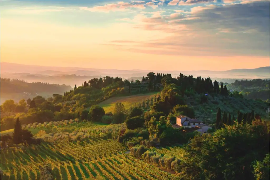 Tuscan landscape at sunset