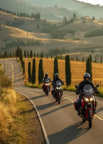 motorbike riders riding in Tuscany